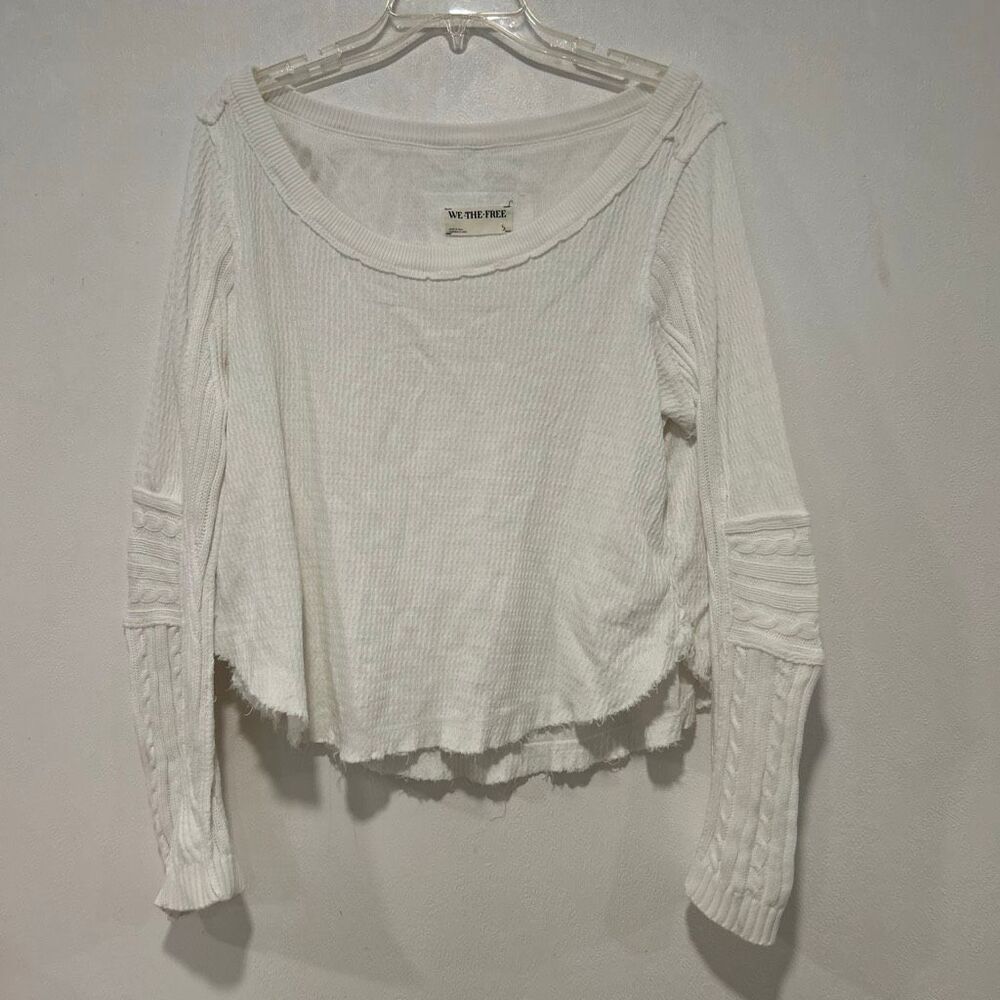 Free People We The Free White Waffle Knit Thermal Top Size S Boho - Picture 2 of 5